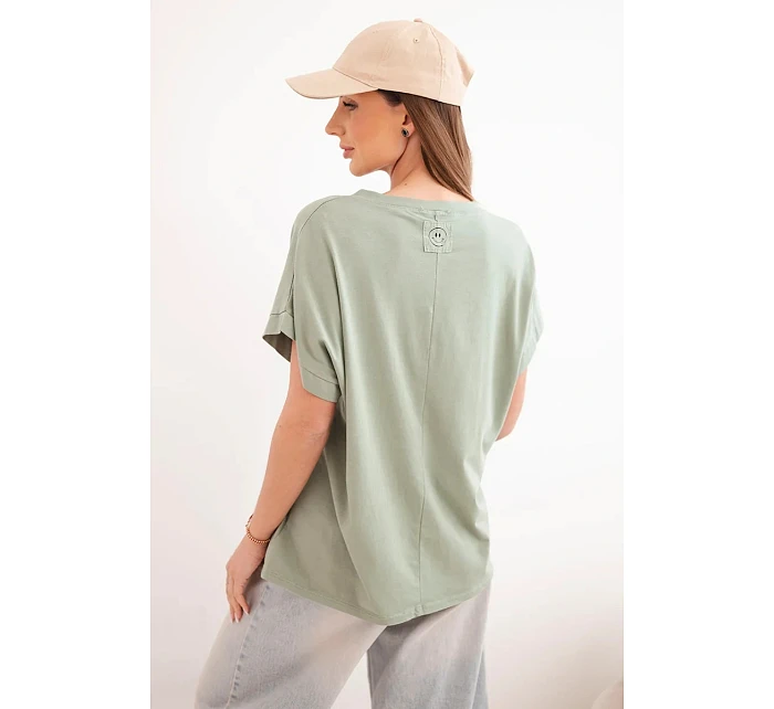 Dámska bavlnená blúzka s výstrihom do V a krátkymi rukávmi v khaki farbe