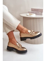 Damskie Skórzane Mokasyny Z Ozdobą CheBello 4369 Złote