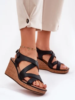 Dámské Sandály Na Klínu model 21694680 Černé - SERGIO LEONE