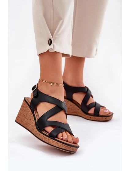 Sandały Damskie Na Koturnie Sergio Leone SK223 Czarne