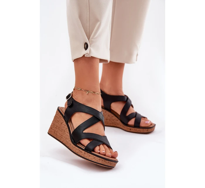 Sandały Damskie Na Koturnie Sergio Leone SK223 Czarne