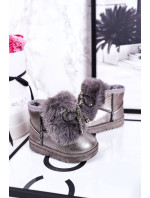 Dievčatá Snehové teplé topánky s kožušinou Tmavo šedá Aurora