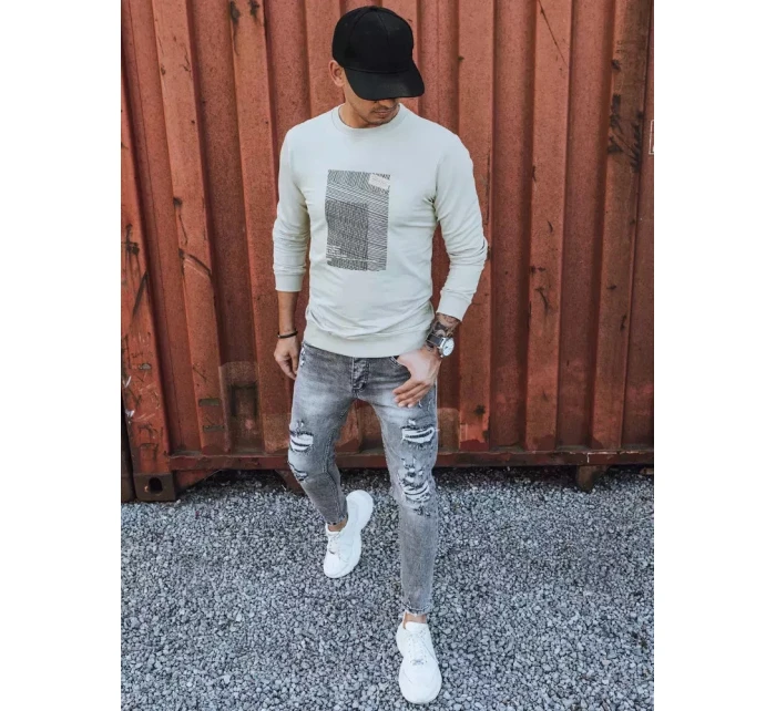 Pánska béžová mikina s potlačou FashionStreet BX5355