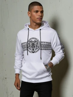 Pánska mikina s kapucňou s potlačou biela FashionStreet BX5573