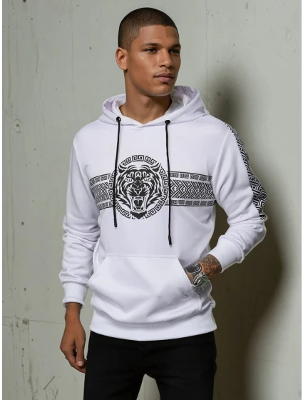 Pánská mikina s kapucí a potiskem bílá Dstreet model 21968216 - FashionStreet