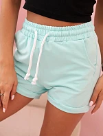 Dámske bavlnené šortky s elastickým pásom mentolové