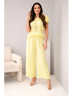 Viskózna blúzka + plisované nohavice žltá