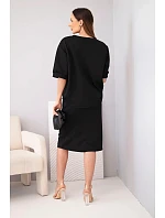 Dámsky maslový set s blúzkou a midi sukňou čierny