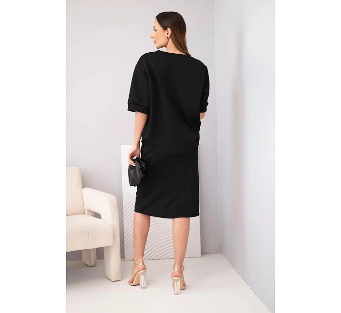 Dámsky maslový set s blúzkou a midi sukňou čierny