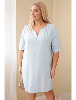 Dámské viskózové šaty Plus Size s krátkým rukávem a výstřihem do V modrá