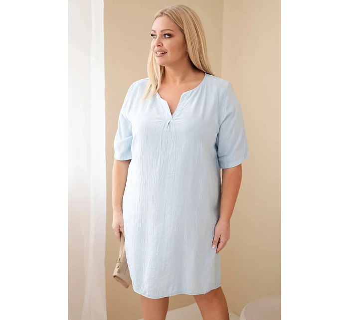 Dámské viskózové šaty Plus Size s krátkým rukávem a výstřihem do V modrá