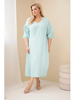 Dámské šaty Plus Size bavlněné mušelínové s výstřihem do V mentolová