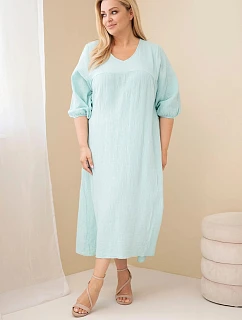 Dámské šaty Plus Size bavlněné mušelínové s výstřihem do V mentolová