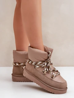 Zamszowe Śniegowce Damskie Z Grubym Sznurowaniem D.Franklin DFSH375003 Taupe