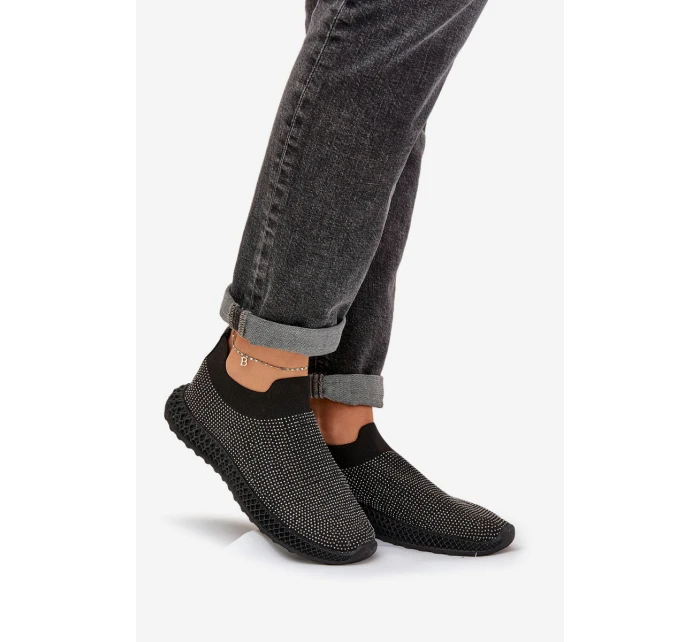 Wsuwane Buty Sportowe Damskie Ze Zdobieniem D&A TW121 Czarne Wsuwane Buty Sportowe Damskie Ze Zdobieniem D&A TW121 Czarne