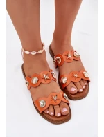 Klapki Damskie Ze Złotymi Przypinkami Pomarańczowe Jenoriela Klapki Damskie Ze Złotymi Przypinkami Pomarańczowe Jenoriela