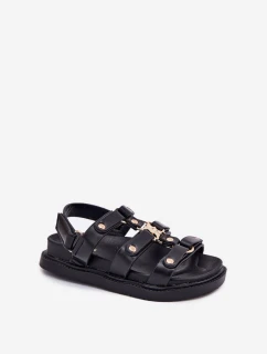Dziewczęce Sandałki Ze Złotym Detalem Czarne Lunessa