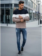Pánský svetr s kulatým výstřihem tmavě modrý a béžový Dstreet model 21994017 - FashionStreet Pánský svetr s kulatým výstřihem tmavě modrý a béžový Dstreet model 21994017 - FashionStreet