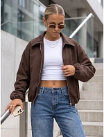 Krátká dámská přechodová bunda bez kapuce, hnědá, FashionStreet TY5957 Krátká dámská přechodová bunda bez kapuce, hnědá, FashionStreet TY5957
