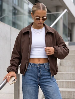 Krátká dámská přechodová bunda bez kapuce, hnědá, FashionStreet TY5957