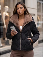 Dámská zimní prošívaná bunda s odnímatelným límcem, černá, FashionStreet TY6083 Dámská zimní prošívaná bunda s odnímatelným límcem, černá, FashionStreet TY6083