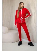 Dámska bavlnená súprava s pruhmi a sťahovacím lemom červená