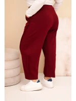 Dámske Plus veľkosť bavlnené nohavice s vysokým pásom voľné nohavice bordová Dámske Plus veľkosť bavlnené nohavice s vysokým pásom voľné nohavice bordová