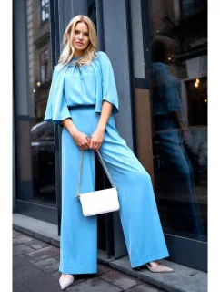 Kombinéza s širokými rukávy a zády  modrá model 20966219 - STYLOVE