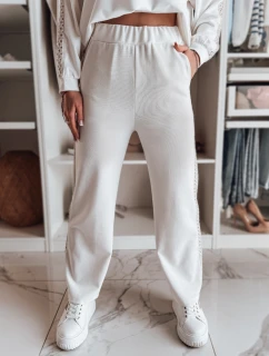 Dámske široké rebrované nohavice LUXEEN ecru FashionStreet UY2521