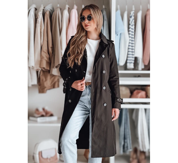 Dámský dlouhý kabát s páskem černý Dstreet model 21986652 - FashionStreet