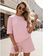 Dámsky letný pruhovaný komplet Poľský výrobok ružový FashionStreet AY1161