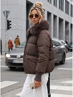 Dámska zimná prešívaná bunda s kožušinou, hnedá, FashionStreet TY5819