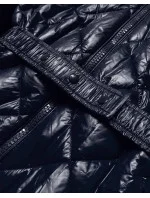 Tmavomodrá lesklá zimná bunda s machovou kožušinovou podšívkou (w756)