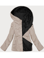 Čierno-béžová obojstranná dámska krátka bunda s kapucňou (16M2155-62)