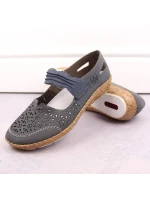 W model 19554666 modré kožené polobotky s ažurovým vzorem - Rieker