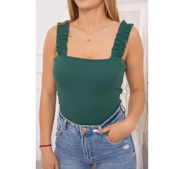 Halenka bez ramínek s volánky zelená Halenka bez ramínek s volánky zelená