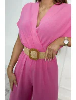 Kombinéza s ozdobným pásom svetlo ružová
