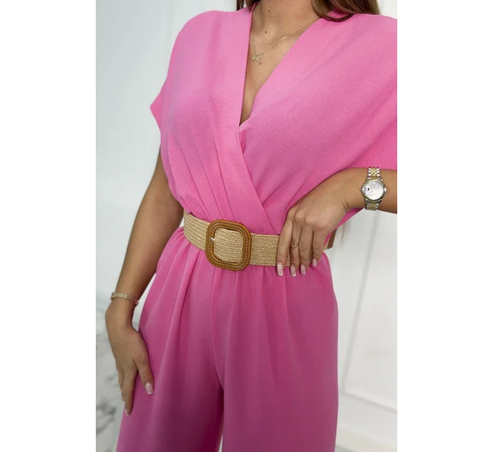 Kombinéza s ozdobným pásom svetlo ružová