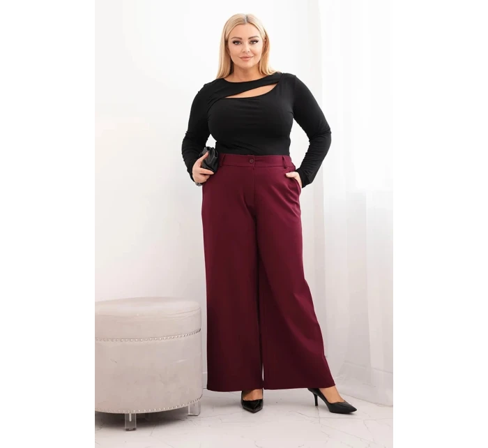 Dámské kalhoty Plus Size se širokou nohavicí a páskem čokoládové Dámské kalhoty Plus Size se širokou nohavicí a páskem čokoládové