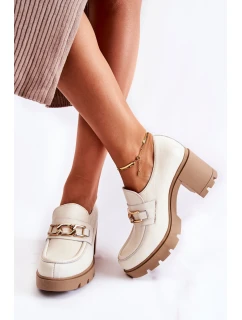 Skórzane Półbuty Na Słupku Ze Złotą Ozdobą Jasnobeżowe Lemar Mikeyla