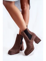 Zamszowe Botki Na Masywnym Obcasie Laura Messi 2519 Brązowe