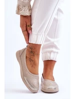 Kožené dámské prolamované baleríny Béžová model 21616489 - EVENTO