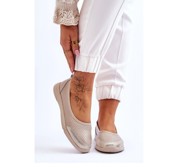 Kožené dámské prolamované baleríny Béžová model 21616489 - EVENTO