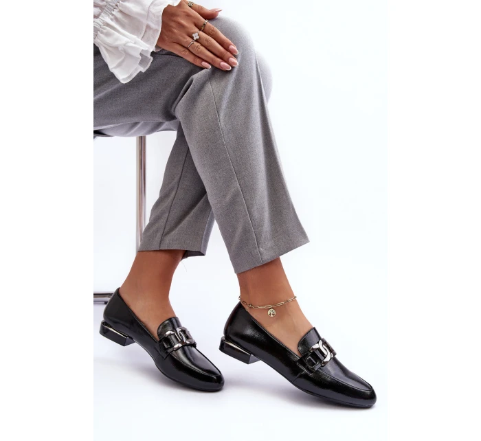 Mokasyny Damskie Lakierowane Z Ozdobą Czarne Camilena