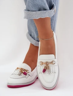 Skórzane Eleganckie Mokasyny Na Płaskim Obcasie S.Barski LR51-768 Białe