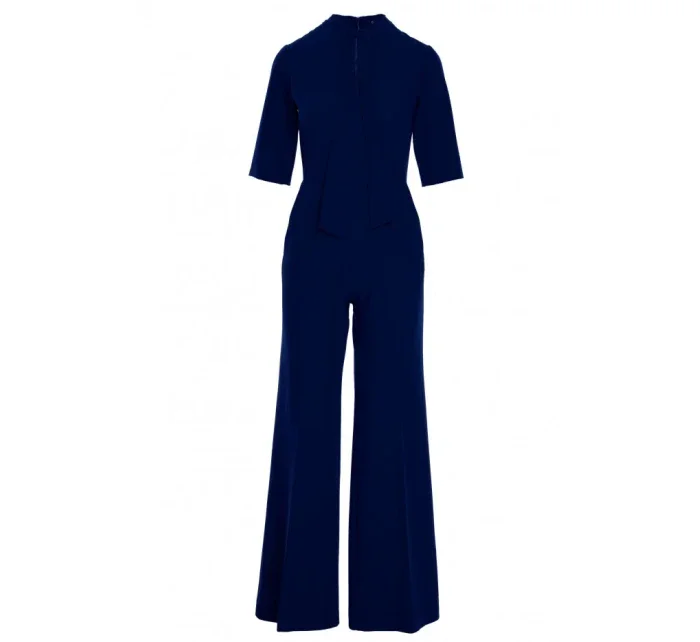 S243 Elegantný overal so zaväzovaním za krkom - tmavomodrý