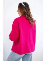 Dámske krátke dvojradové sako s golierom fuchsiovej farby