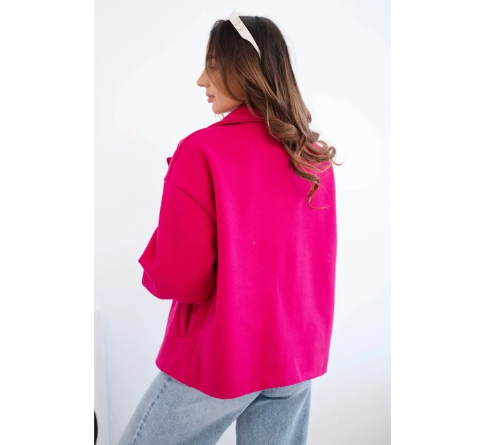 Dámske krátke dvojradové sako s golierom fuchsiovej farby