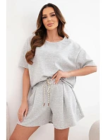 Dámske viskózové maslové šortky s krátkym rukávom a vysokým pásom sivý melír