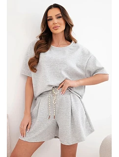 Dámske viskózové maslové šortky s krátkym rukávom a vysokým pásom sivý melír